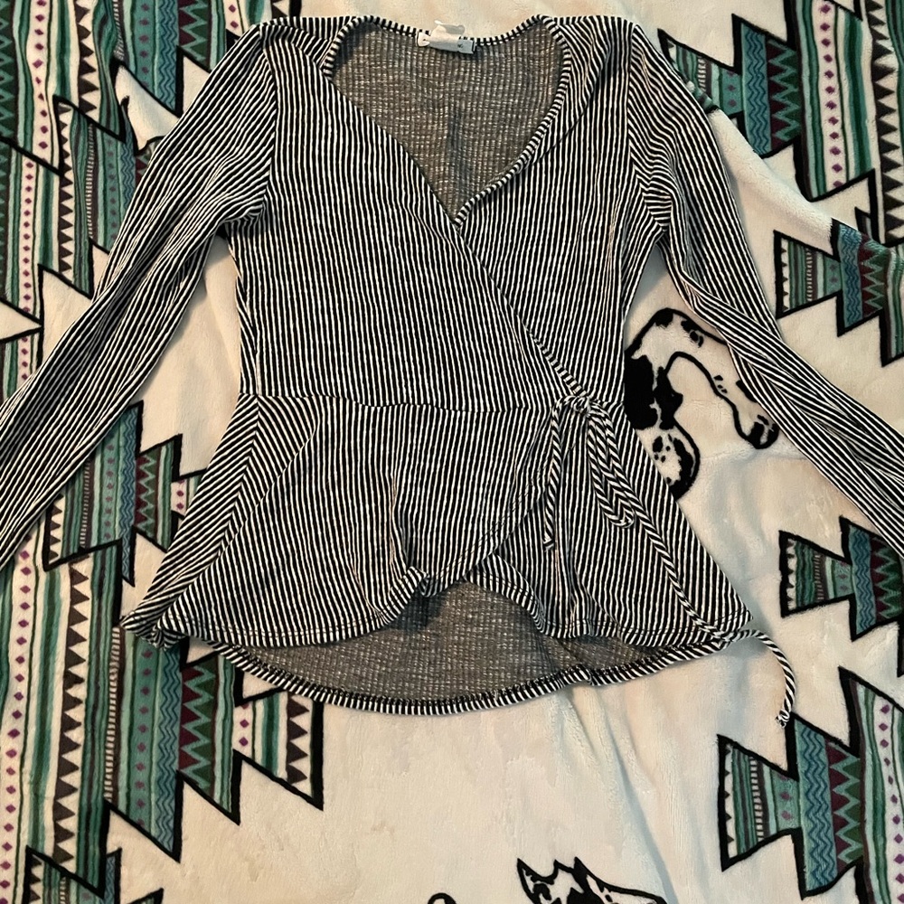 Caution the Wind Brand Striped Black and White Women's Top